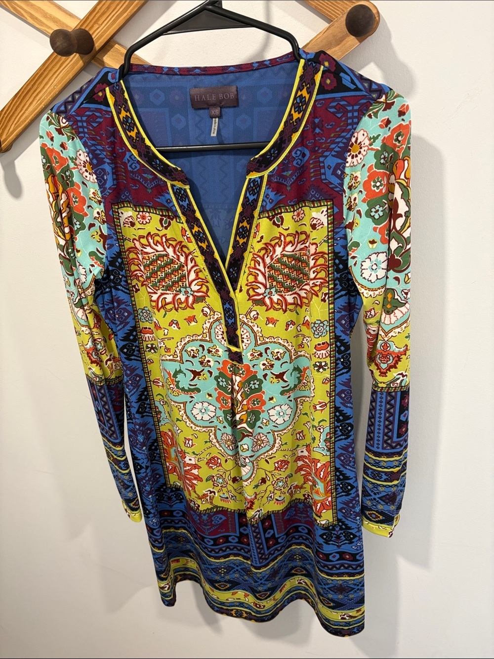 Hale Bob long-sleeve boho paisley print tunic dress
